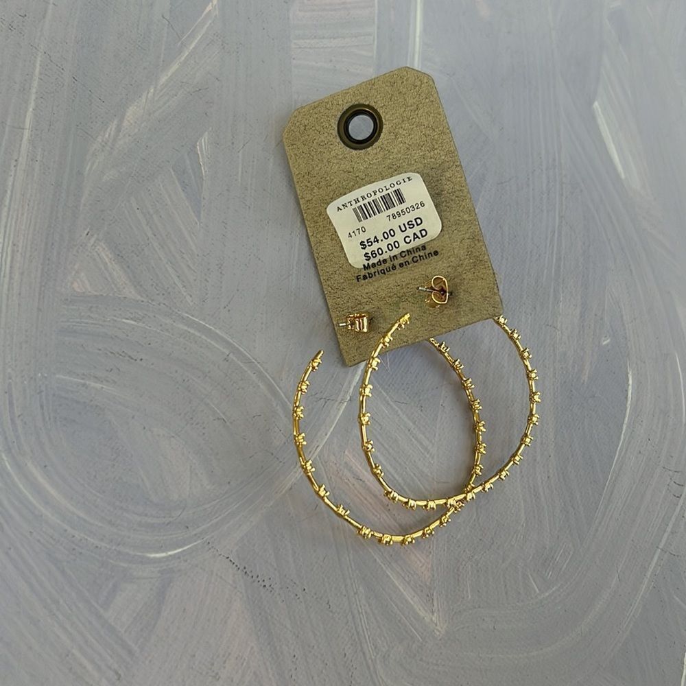 Anthropologie Pave Pattern Gold Hoops with Crystals Size Medium - Picture 5 of 8